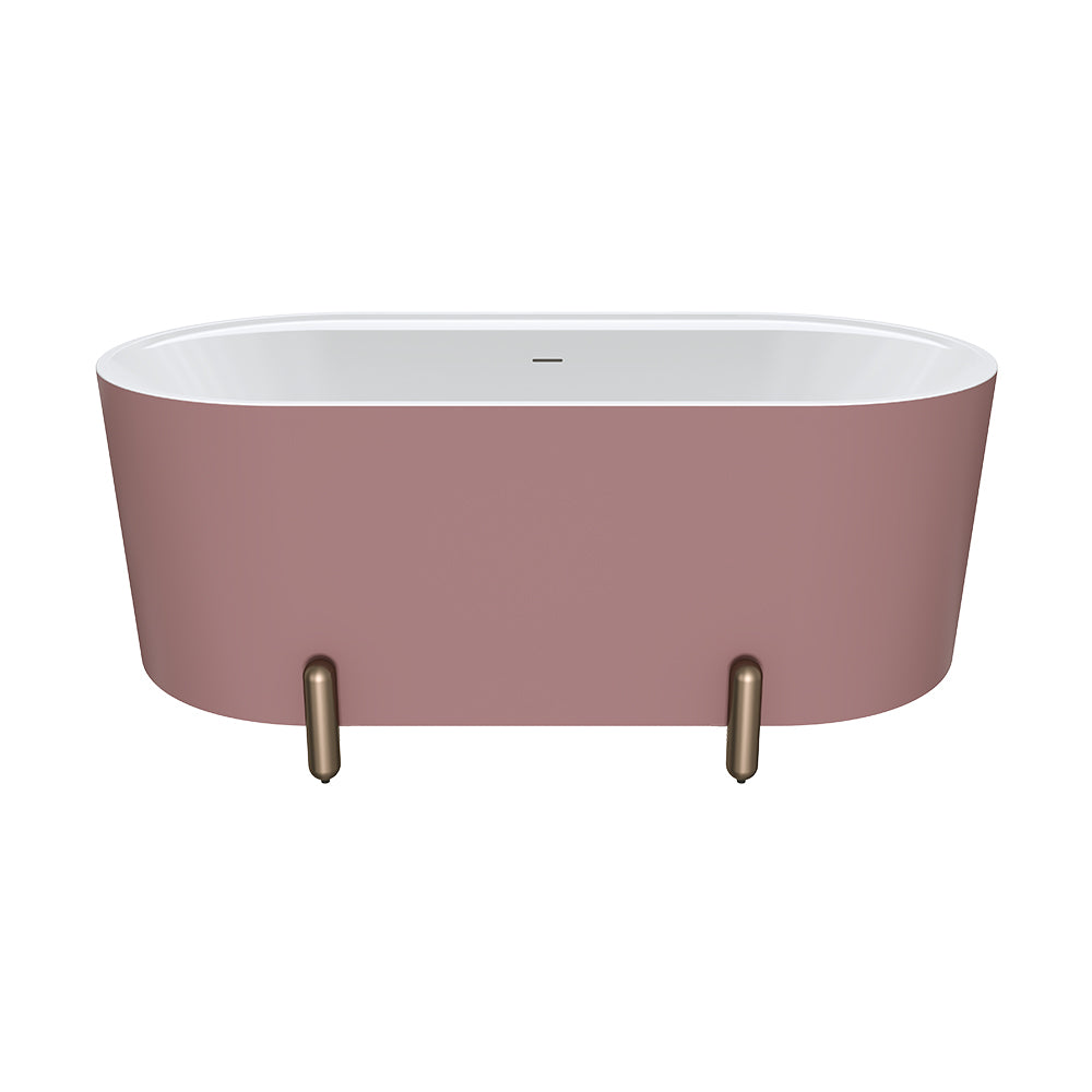 Aluca Freestanding Bath, 1500mm Matte Rouge with Brushed Copper Legs with overflow
