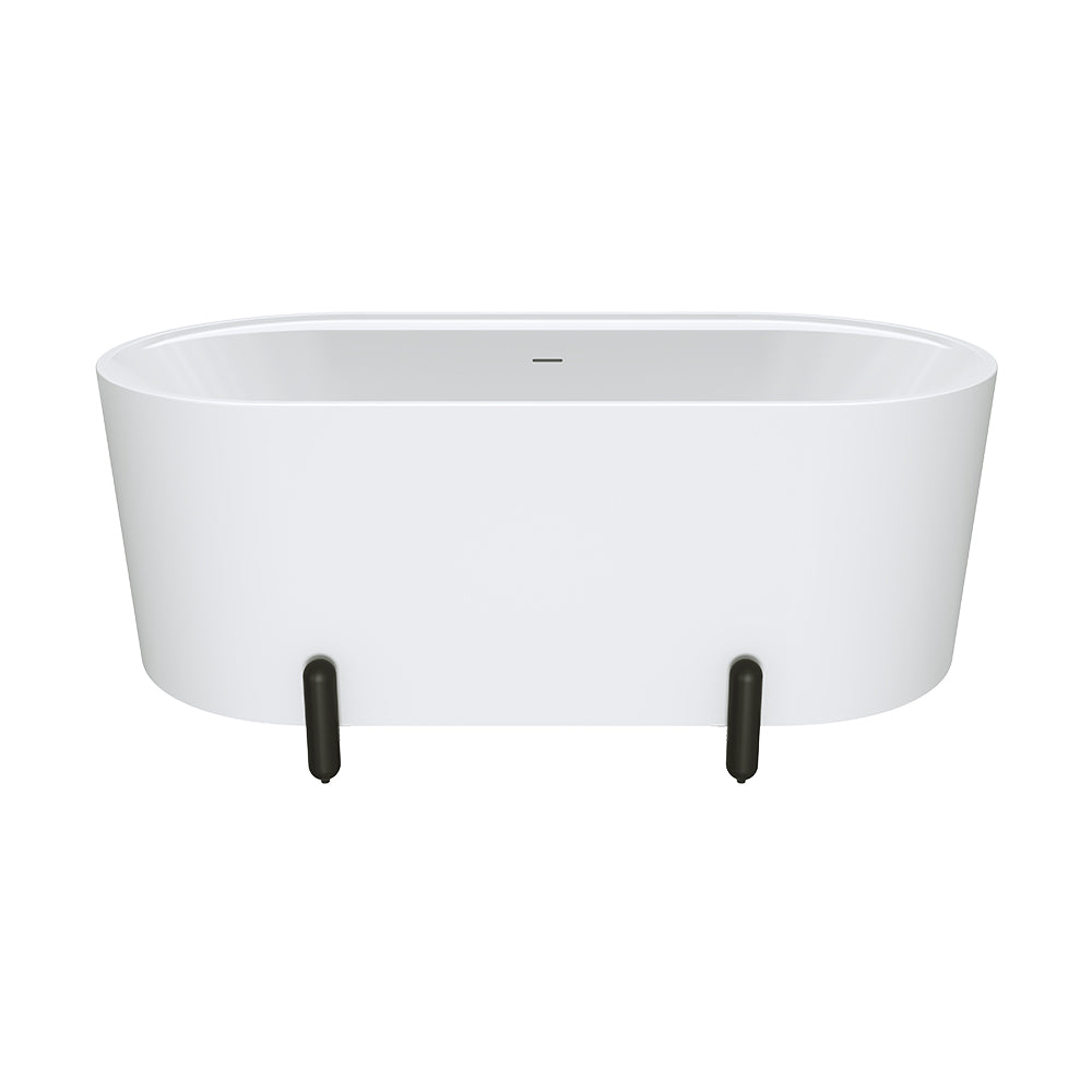 Aluca Freestanding Bath, 1500mm Matte White with Matte Black Legs with overflow