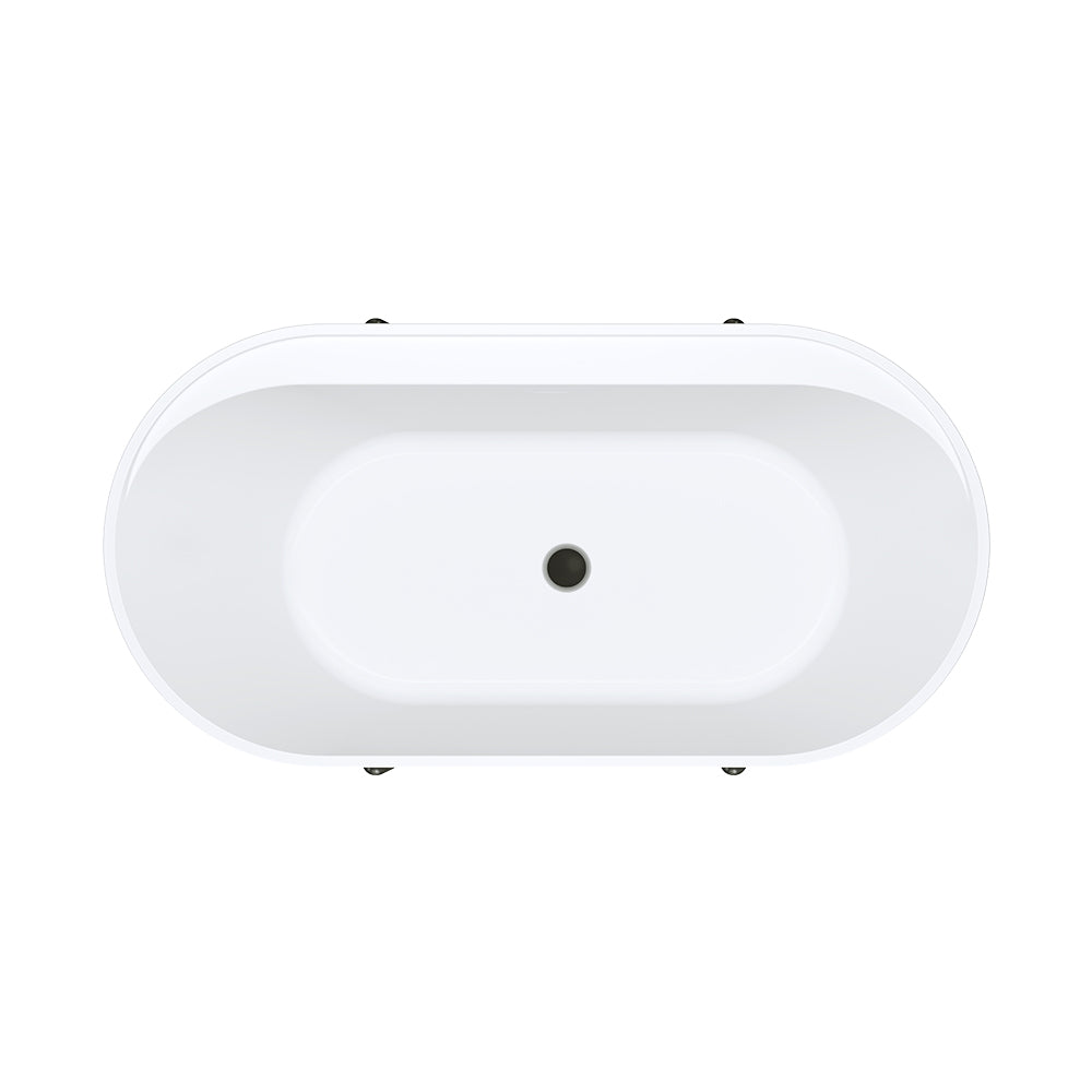 Aluca Freestanding Bath, 1500mm Matte White with Matte Black Legs with overflow