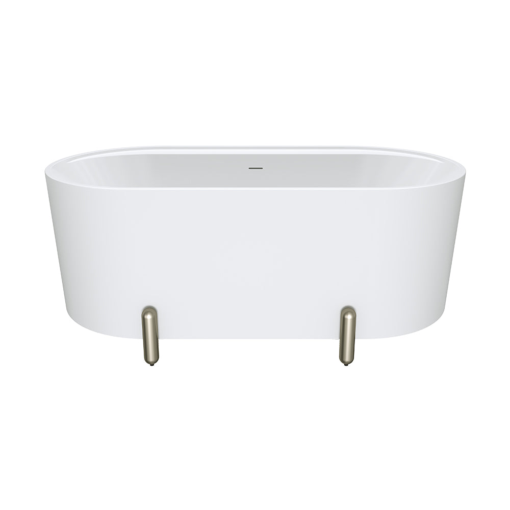 Aluca Freestanding Bath, 1500mm Matte White with Brushed Nickel Legs with overflow