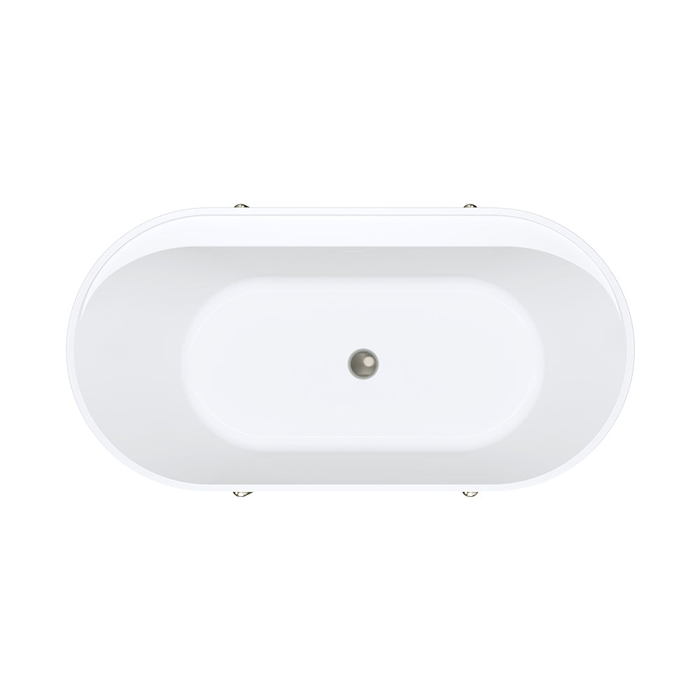 Aluca Freestanding Bath, 1500mm Matte White with Brushed Nickel Legs with overflow