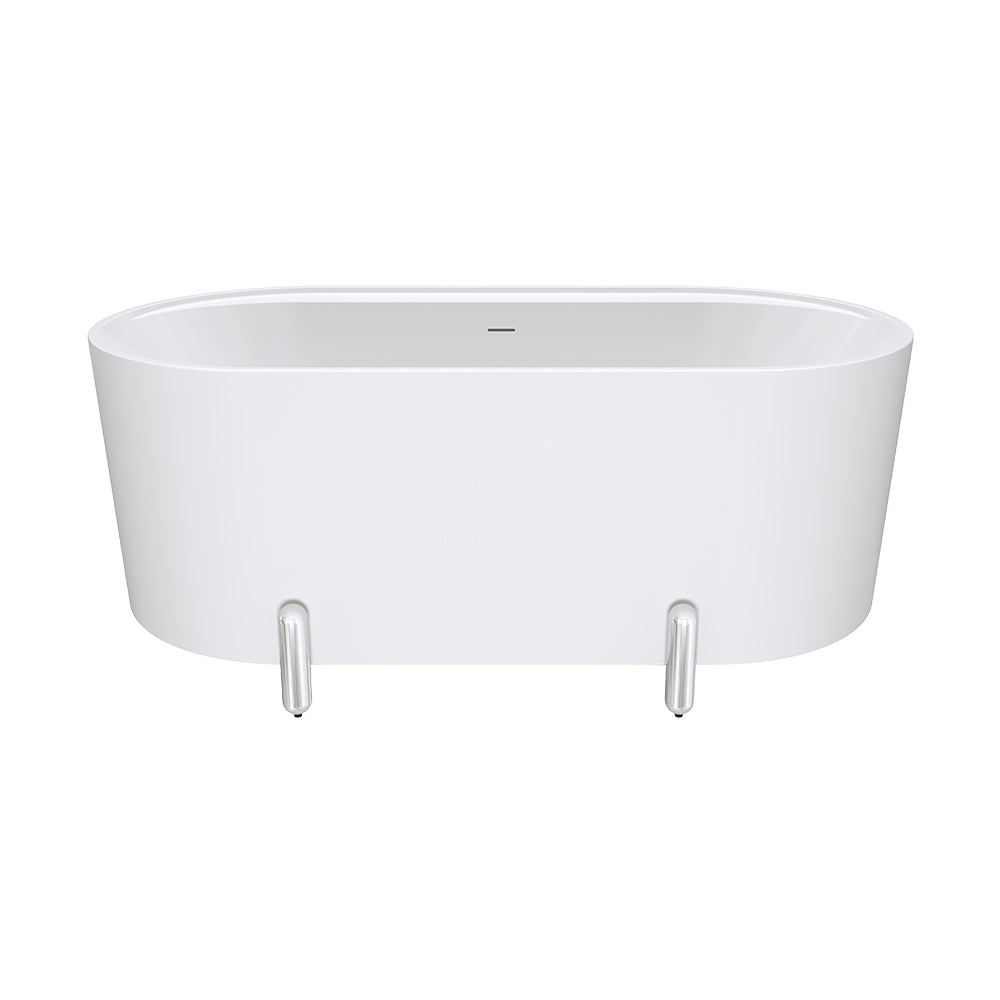 Aluca Freestanding Bath, 1500mm Matte White with Chrome Legs with overflow