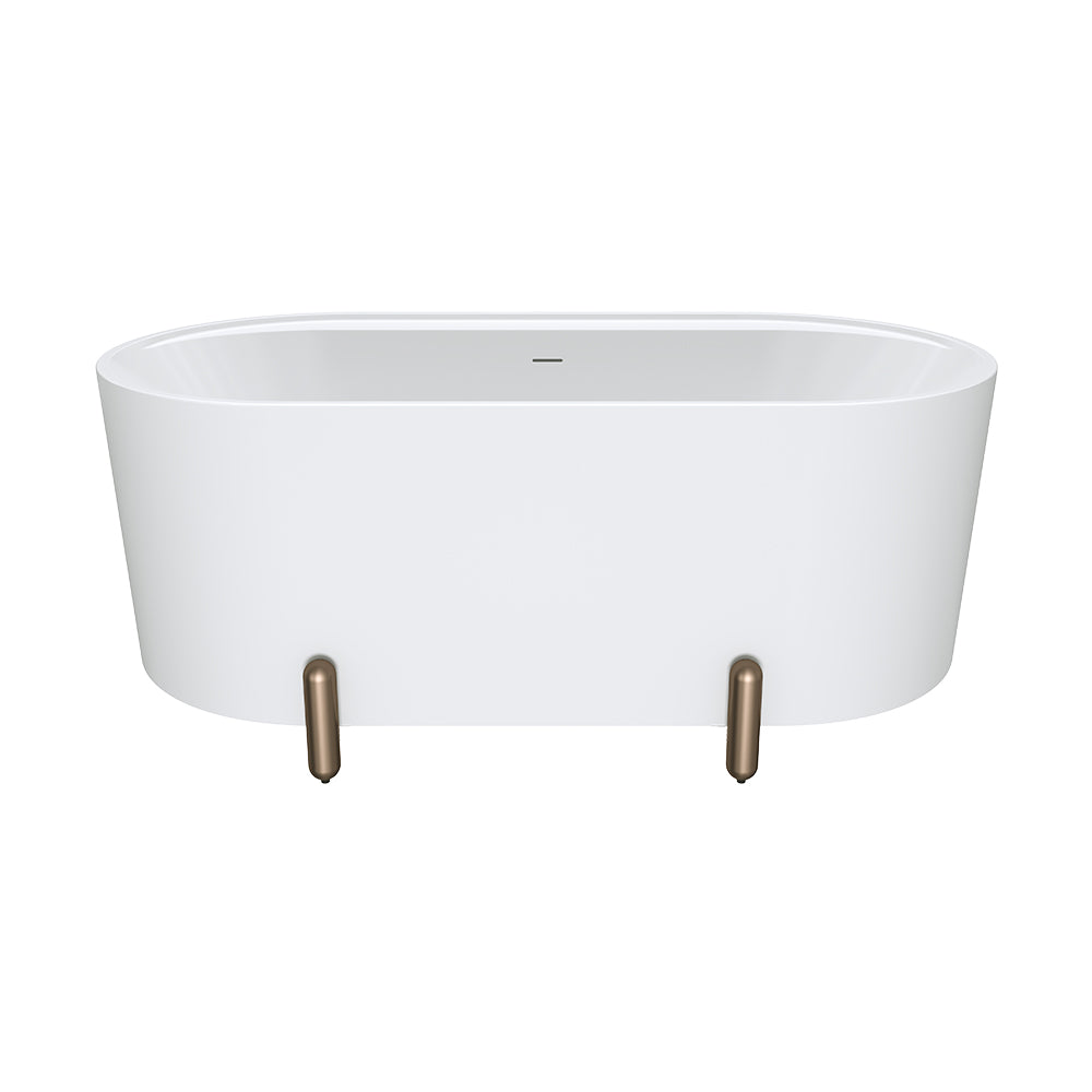 Aluca Freestanding Bath, 1500mm Matte White with Brushed Copper Legs with overflow