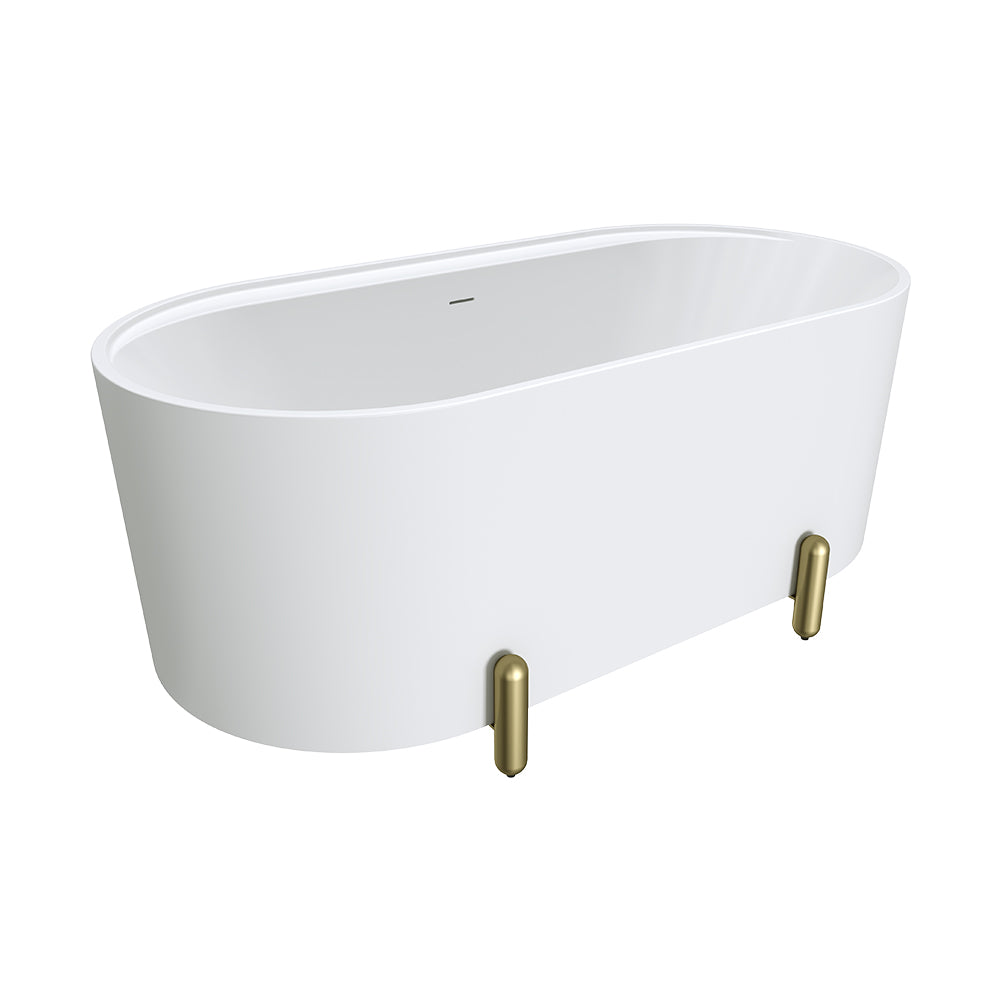 Aluca Freestanding Bath, 1500mm Matte White with Urban Brass Legs with overflow