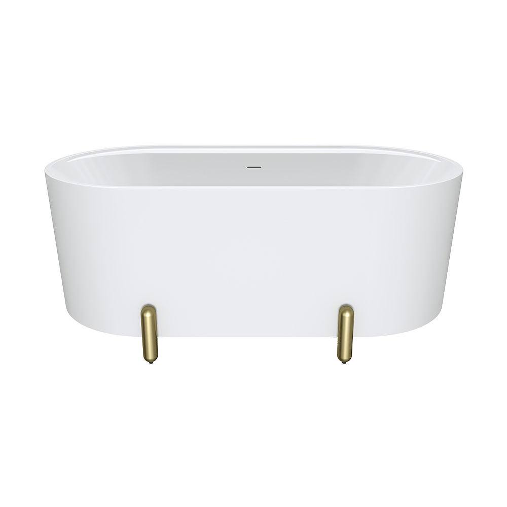 Aluca Freestanding Bath, 1500mm Matte White with Urban Brass Legs with overflow