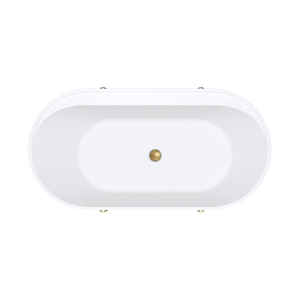 Aluca Freestanding Bath, 1500mm Matte White with Urban Brass Legs with overflow