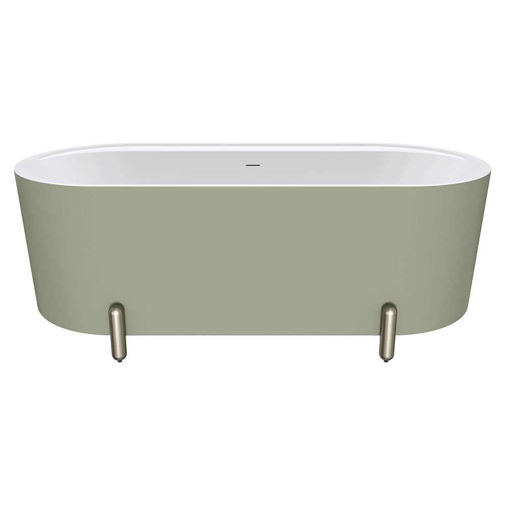 Aluca Freestanding Bath, 1700mm Matte Olive with Brushed Nickel Legs with overflow