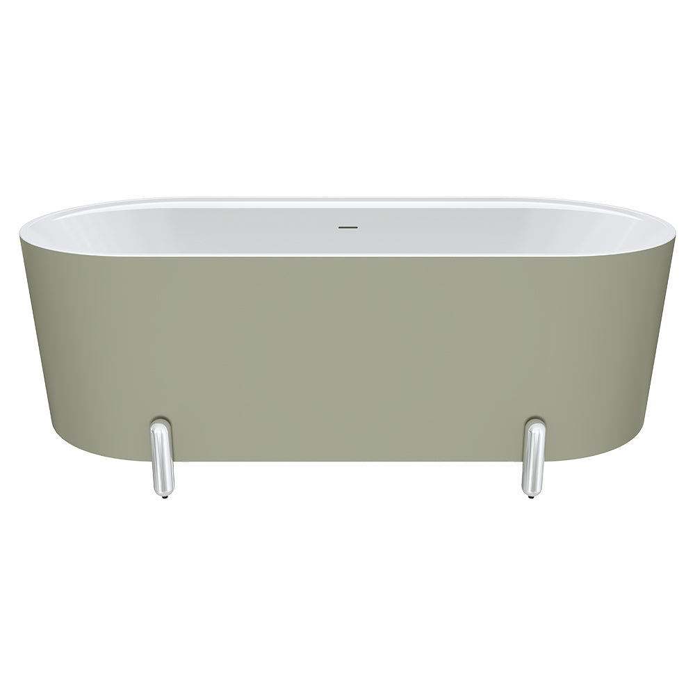 Aluca Freestanding Bath, 1700mm Matte Olive with Chrome Legs with overflow