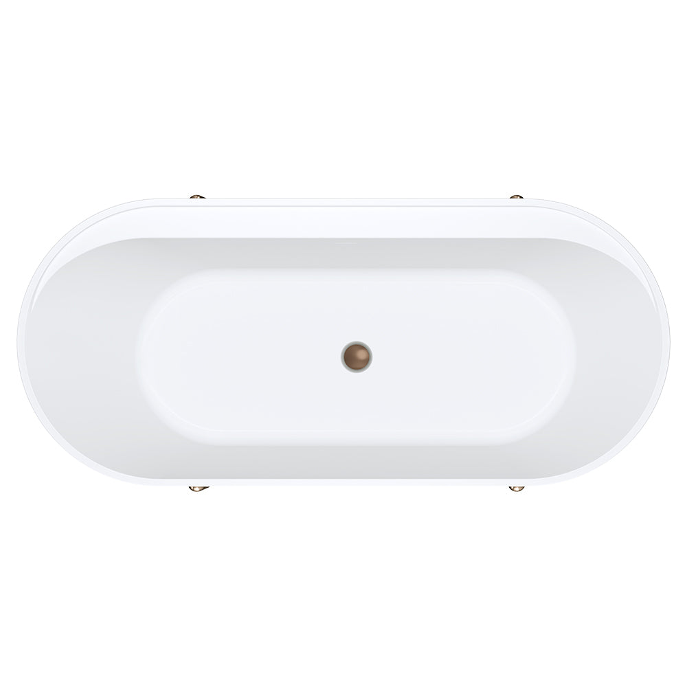 Aluca Freestanding Bath, 1700mm Matte Olive with Brushed Copper Legs with overflow