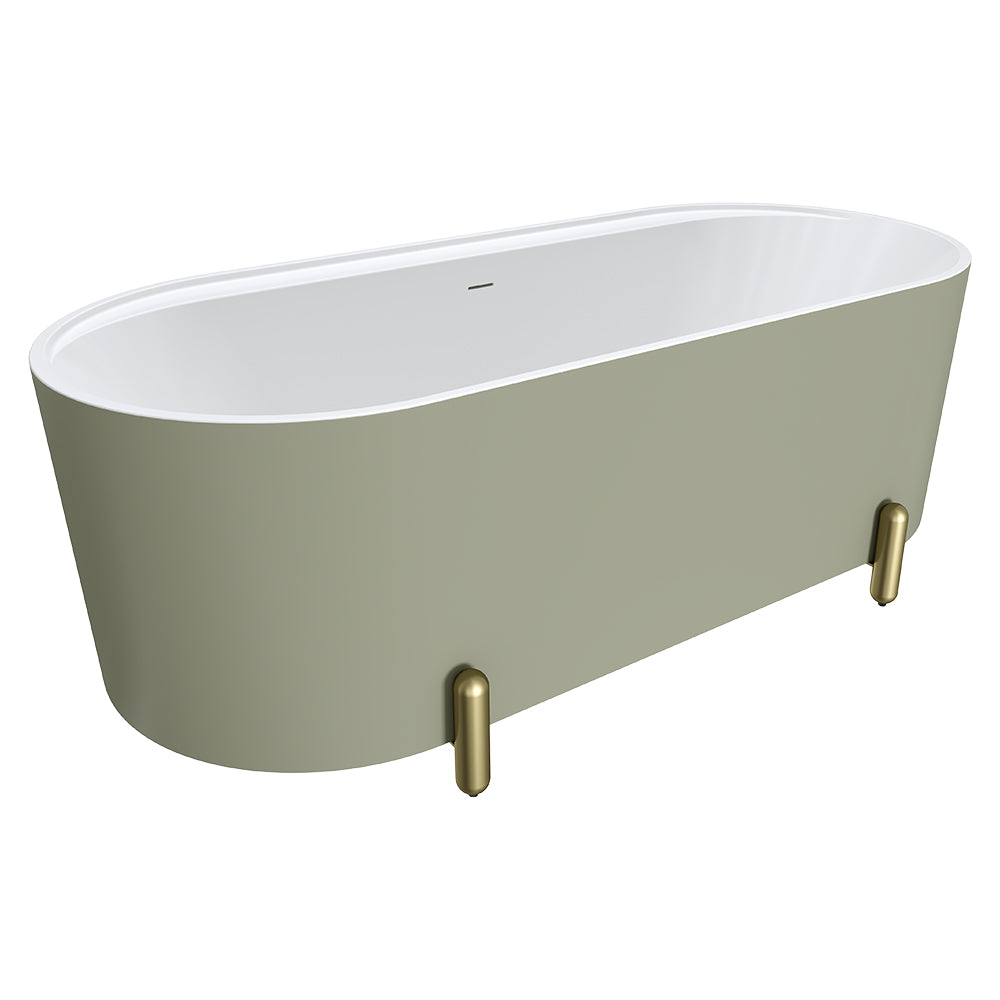 Aluca Freestanding Bath, 1700mm Matte Olive with Urban Brass Legs with overflow