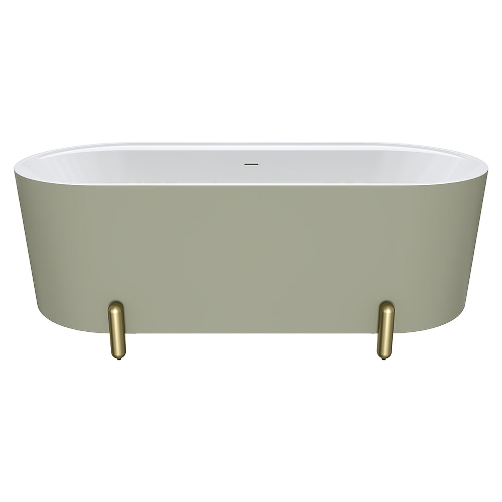 Aluca Freestanding Bath, 1700mm Matte Olive with Urban Brass Legs with overflow