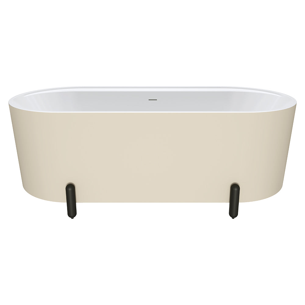 Aluca Freestanding Bath, 1700mm Matte Khaki with Matte Black Legs with overflow
