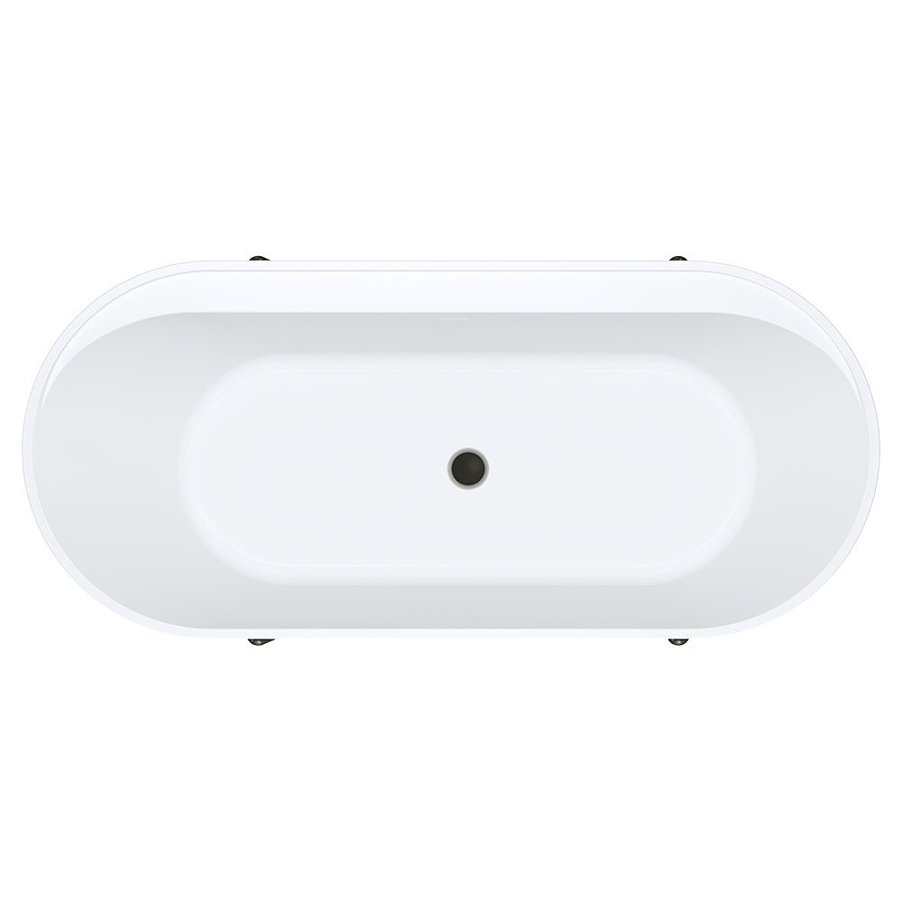 Aluca Freestanding Bath, 1700mm Matte Khaki with Matte Black Legs with overflow