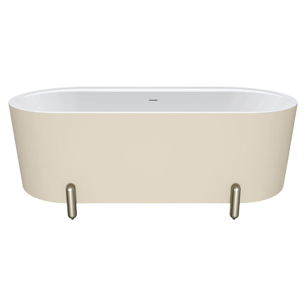Aluca Freestanding Bath, 1700mm Matte Khaki with Brushed Nickel Legs with overflow