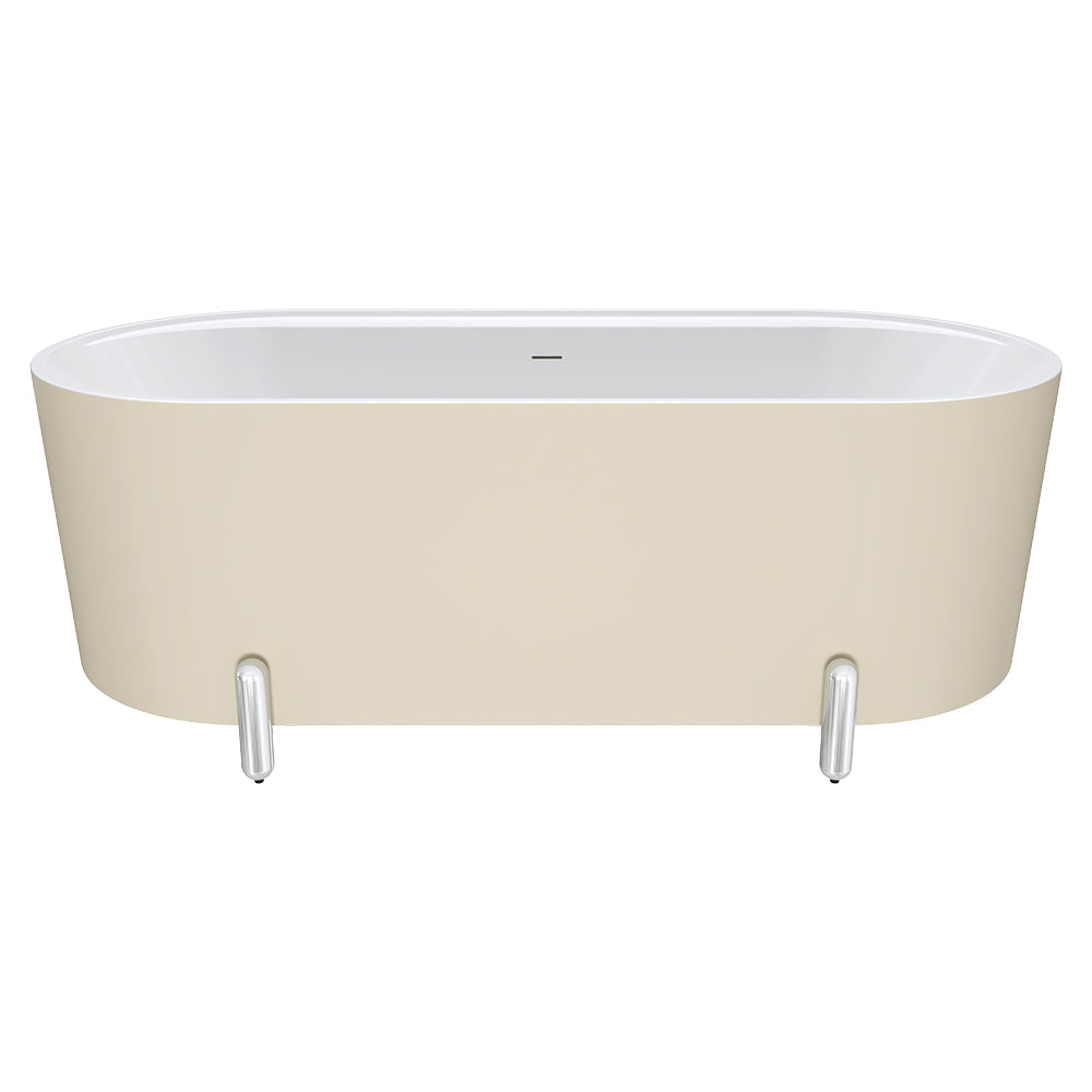Aluca Freestanding Bath, 1700mm Matte Khaki with Chrome Legs with overflow