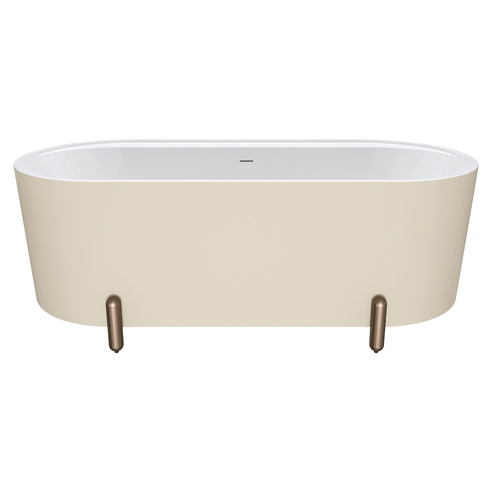 Aluca Freestanding Bath, 1700mm Matte Khaki with Brushed Copper Legs with overflow
