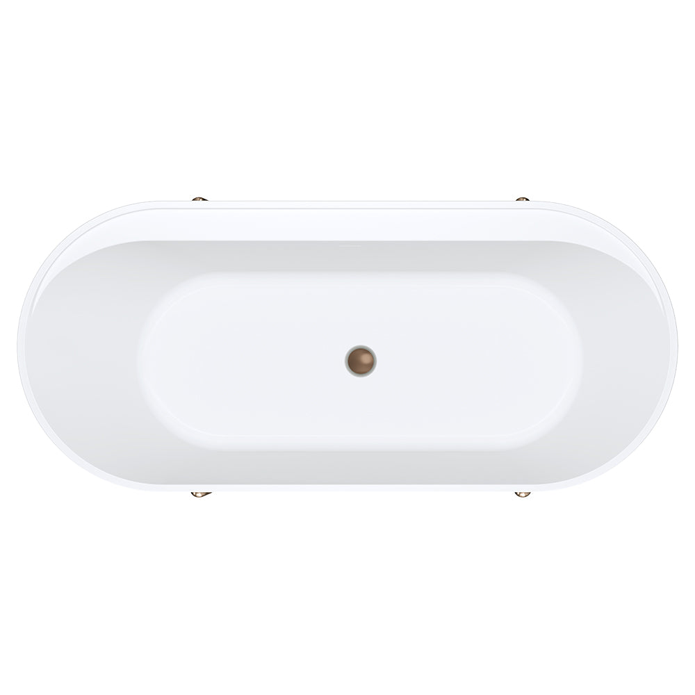 Aluca Freestanding Bath, 1700mm Matte Khaki with Brushed Copper Legs with overflow