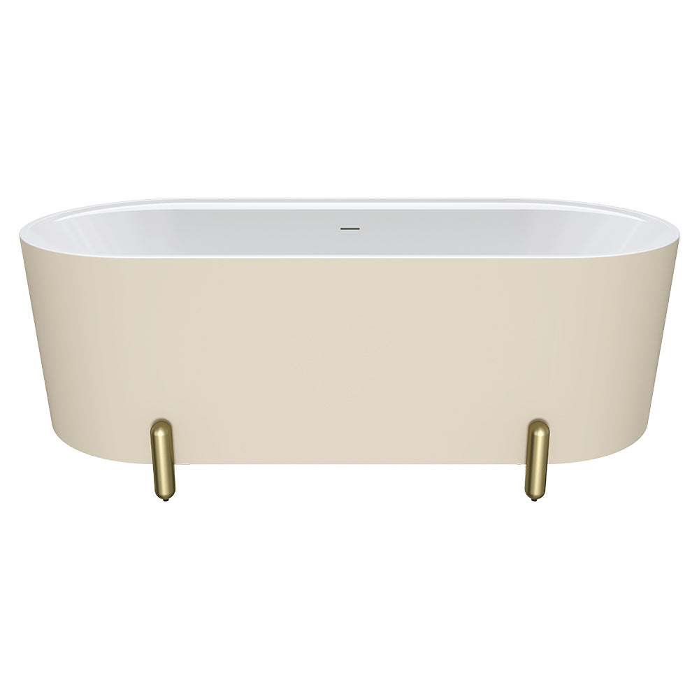 Aluca Freestanding Bath, 1700mm Matte Khaki with Urban Brass Legs with overflow