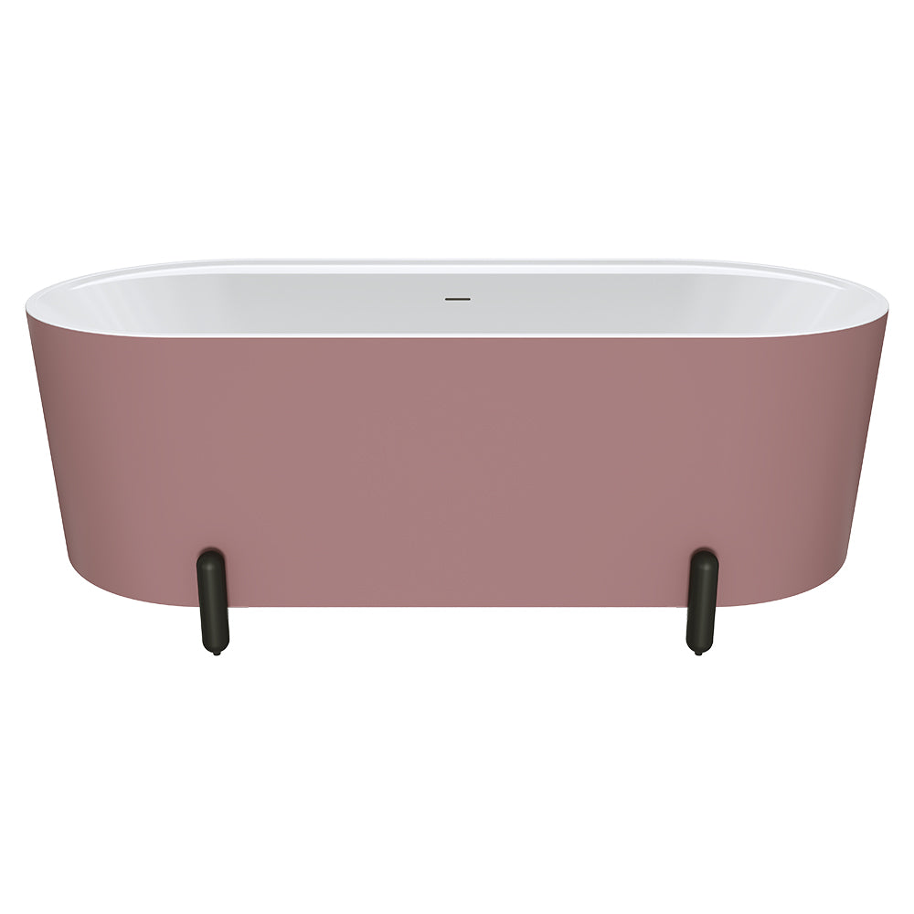 Aluca Freestanding Bath, 1700mm Matte Rouge with Matte Black Legs with overflow