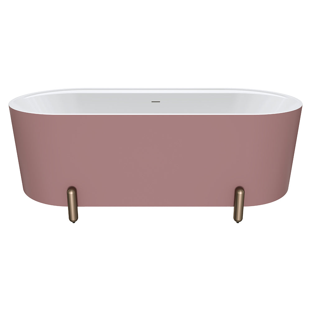 Aluca Freestanding Bath, 1700mm Matte Rouge with Brushed Copper Legs with overflow