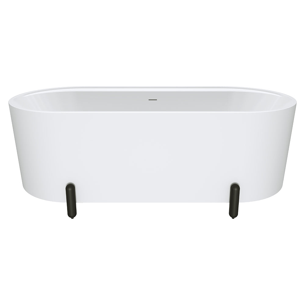 Aluca Freestanding Bath, 1700mm Matte White with Matte Black Legs with overflow
