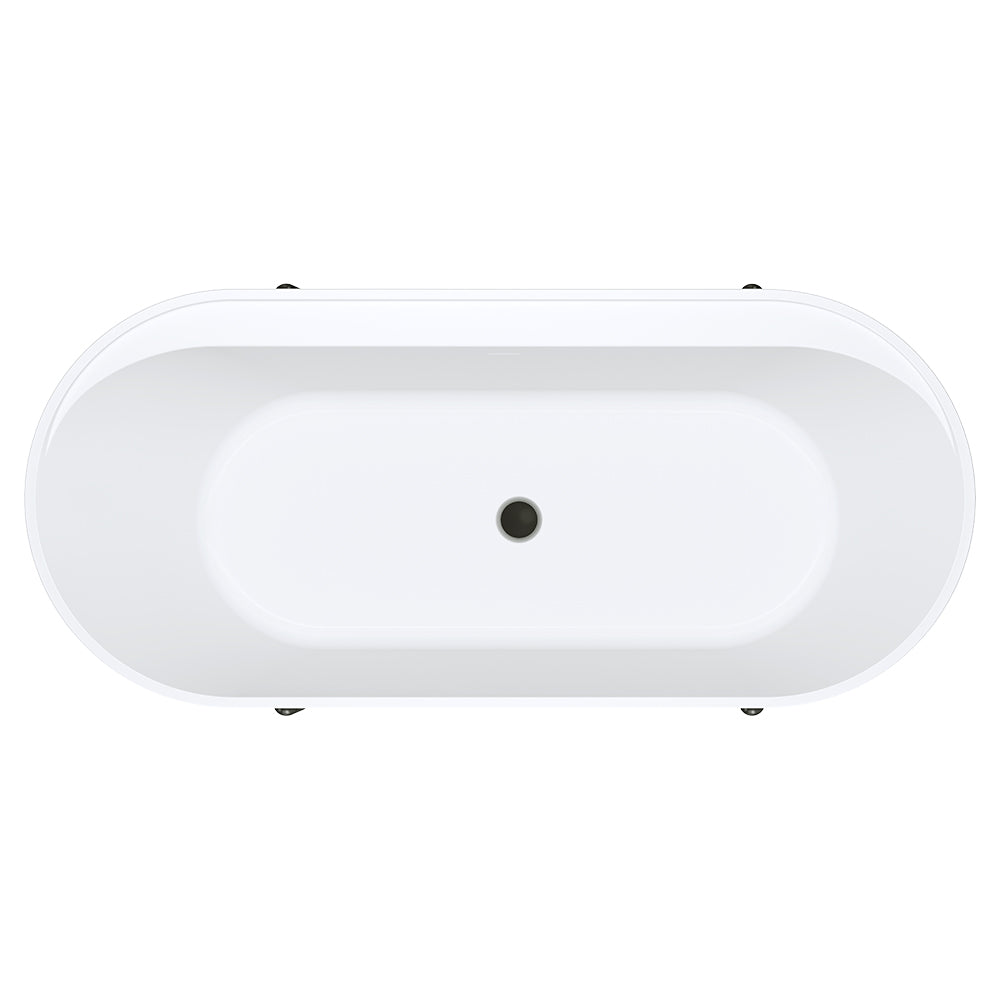 Aluca Freestanding Bath, 1700mm Matte White with Matte Black Legs with overflow