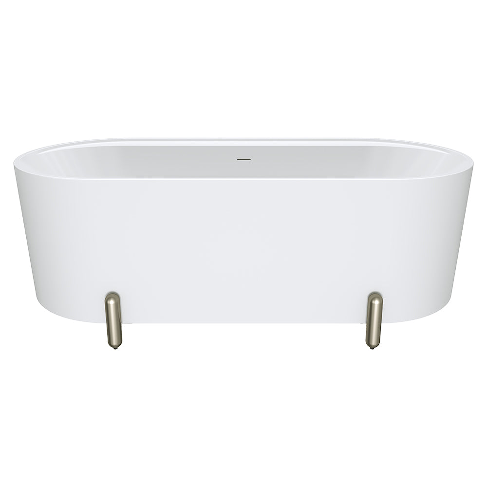 Aluca Freestanding Bath, 1700mm Matte White with Brushed Nickel Legs with overflow