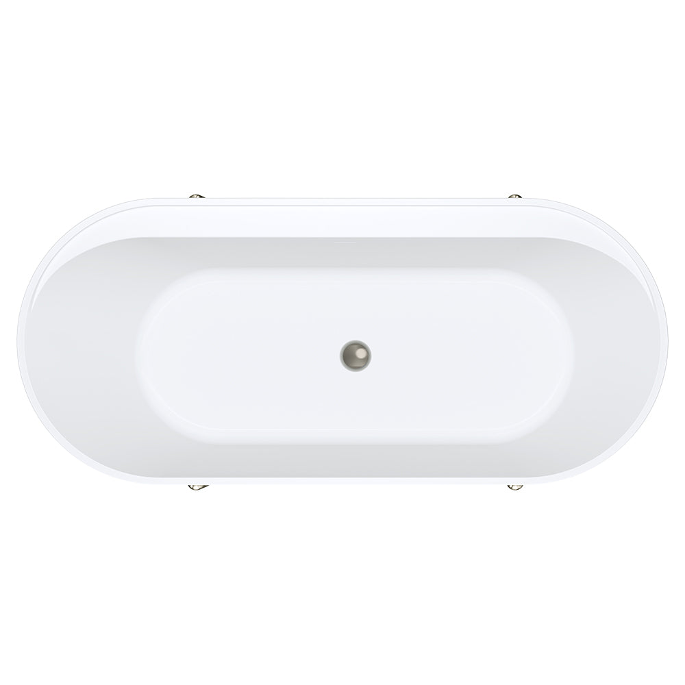 Aluca Freestanding Bath, 1700mm Matte White with Brushed Nickel Legs with overflow