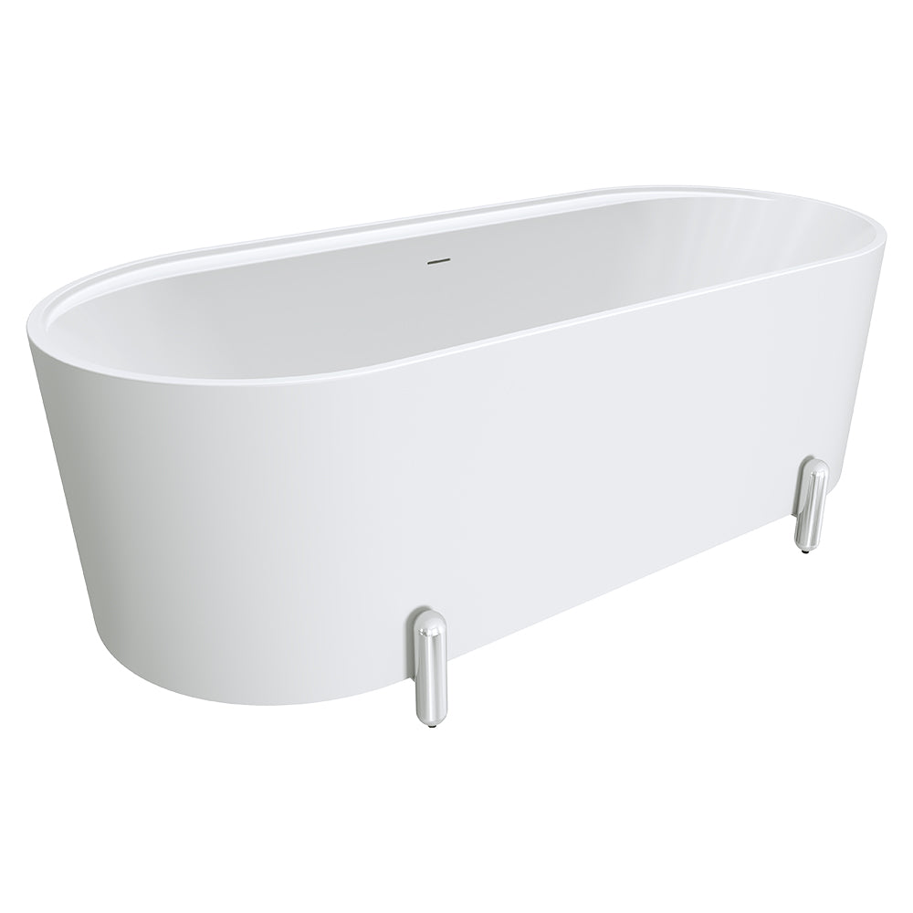 Aluca Freestanding Bath, 1700mm Matte White with Chrome Legs