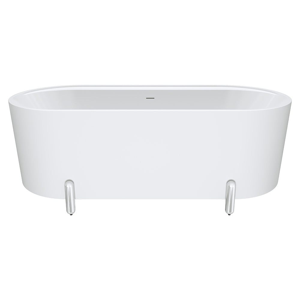 Aluca Freestanding Bath, 1700mm Matte White with Chrome Legs