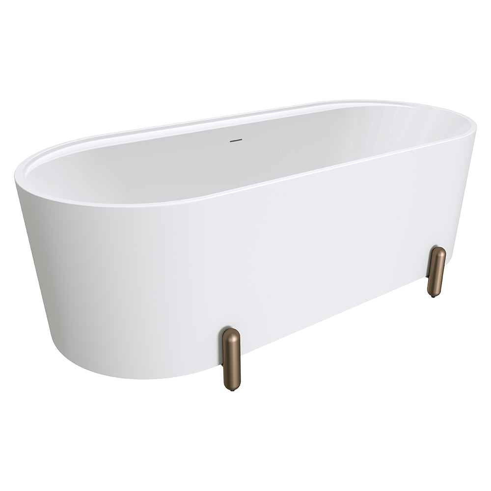 Aluca Freestanding Bath, 1700mm Matte White with Brushed Copper Legs with overflow