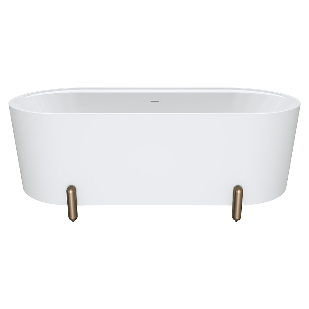 Aluca Freestanding Bath, 1700mm Matte White with Brushed Copper Legs with overflow