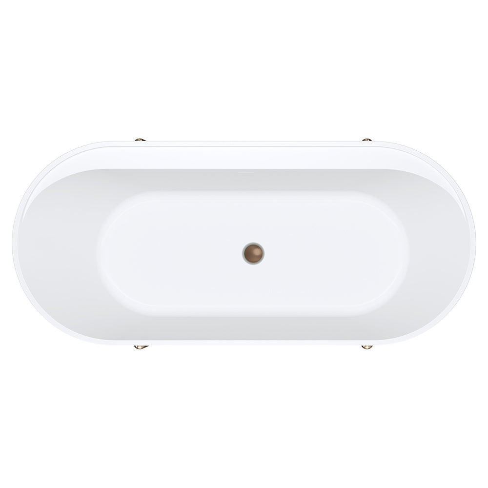 Aluca Freestanding Bath, 1700mm Matte White with Brushed Copper Legs with overflow