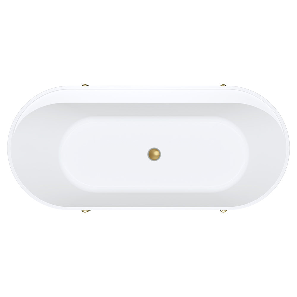 Aluca Freestanding Bath, 1700mm Matte White with Urban Brass Legs with overflow