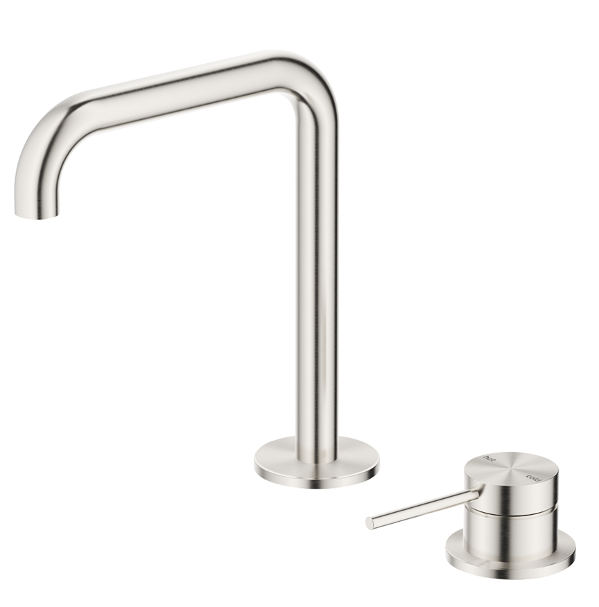 Mica Soft-Square Hob Basin Mixer Set - Brushed Nickel