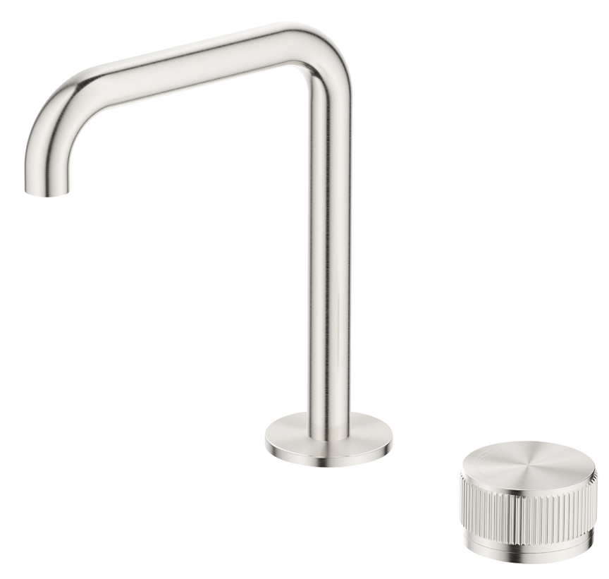 Mica Fluted Soft-Square Hob Basin Mixer Set - Brushed Nickel