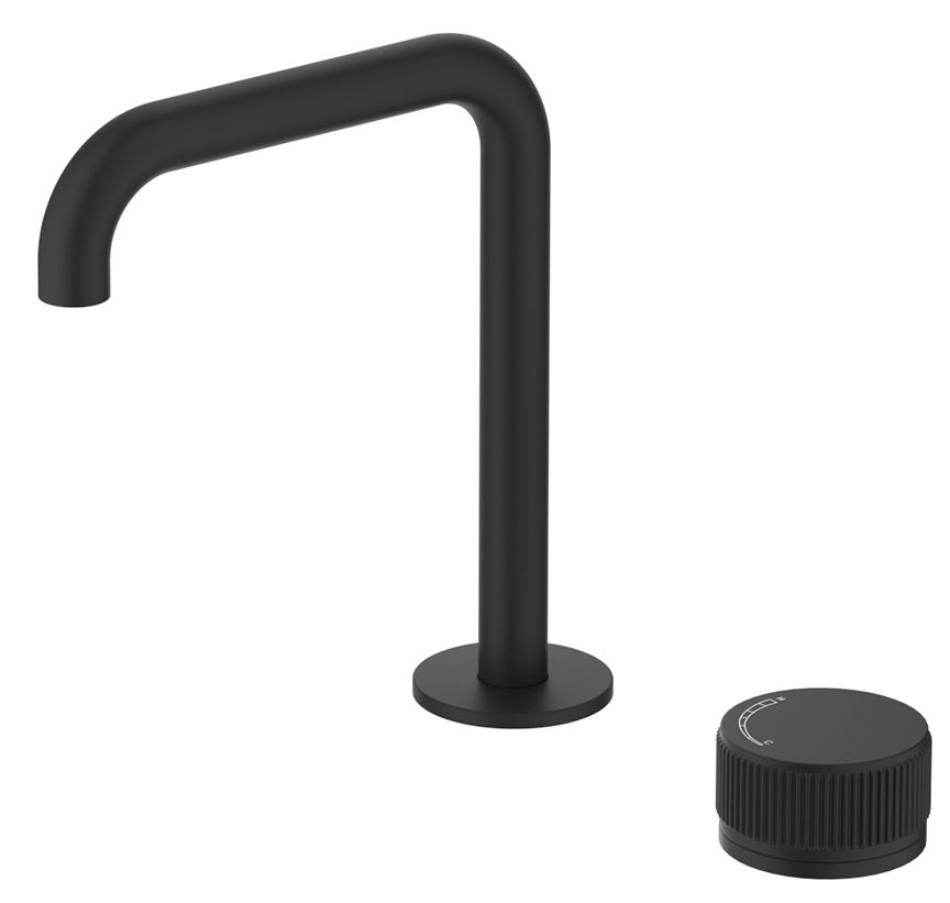Mica Fluted Soft-Square Hob Basin Mixer Set - Black