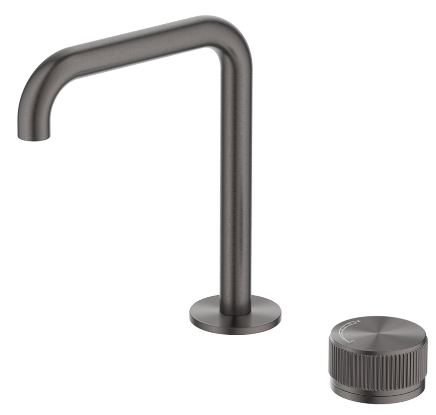 Mica Fluted Soft-Square Hob Basin Mixer Set - Gunmetal