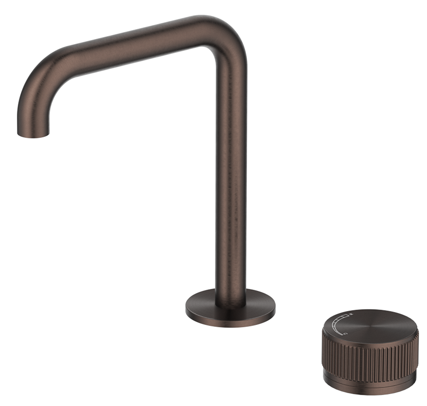 Mica Fluted Soft-Square Hob Basin Mixer Set - Dusk Bronze
