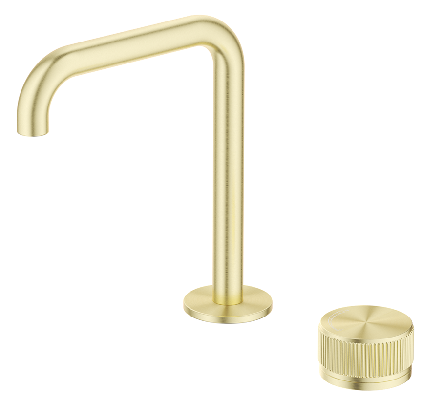 Mica Fluted Soft-Square Hob Basin Mixer Set - French Gold