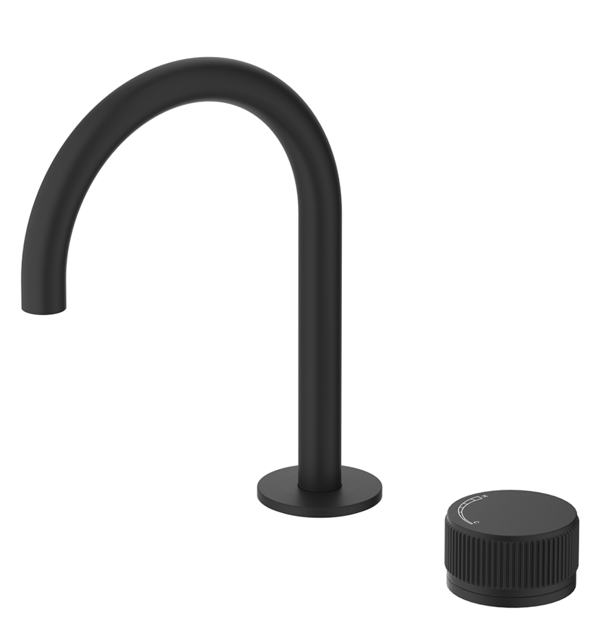 Mica Fluted Gooseneck Hob Basin Mixer Set - Black