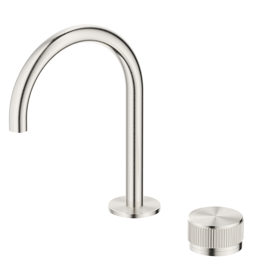 Mica Fluted Gooseneck Hob Basin Mixer Set - Brushed Nickel