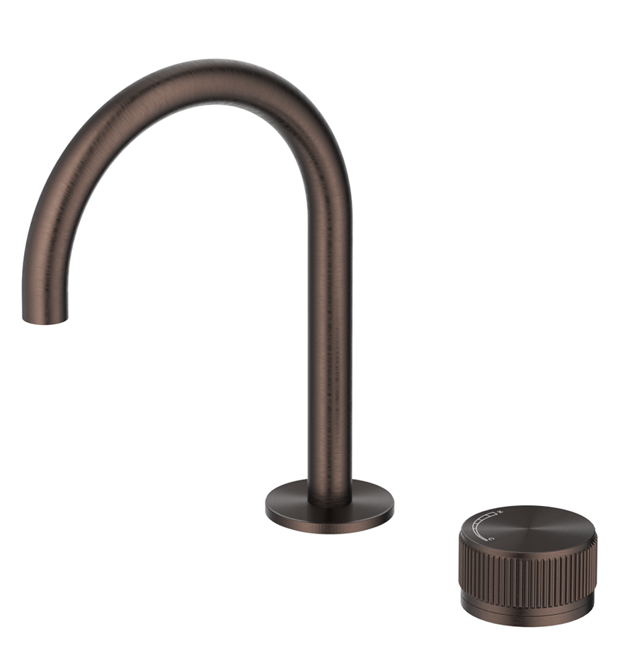 Mica Fluted Gooseneck Hob Basin Mixer Set - Dusk Bronze