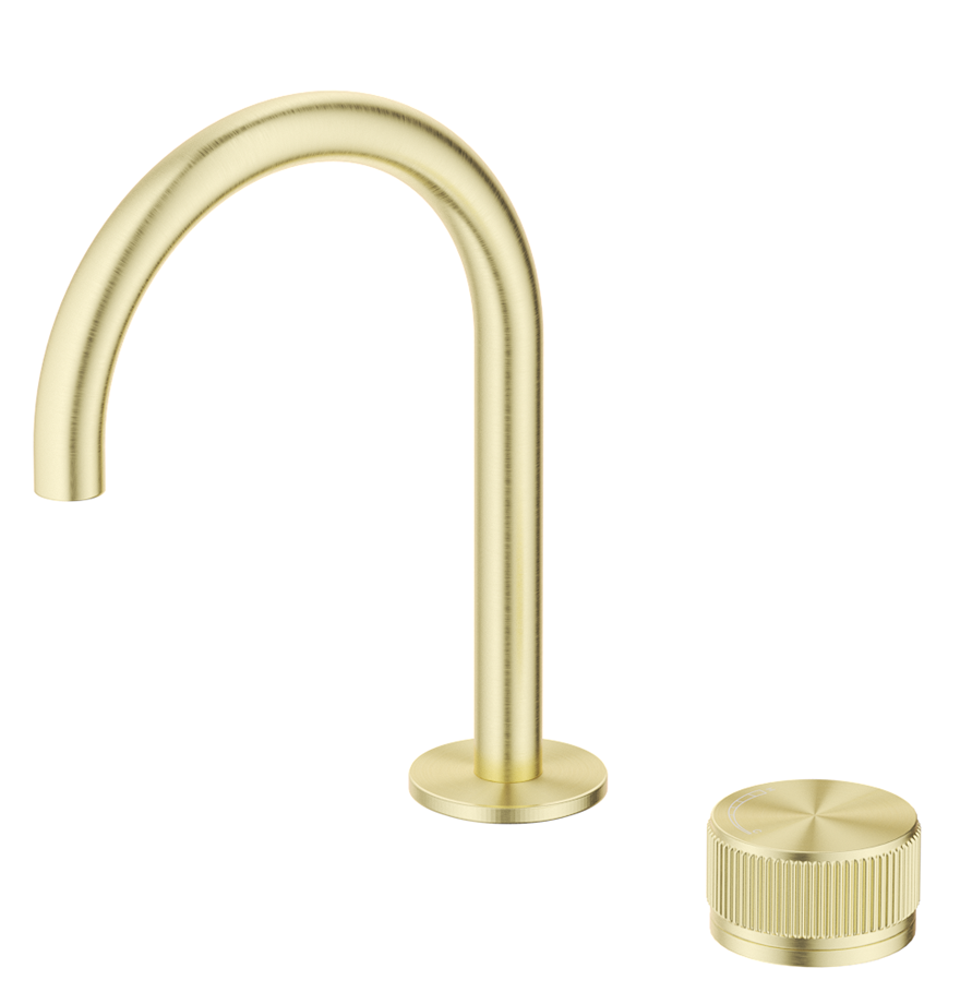 Mica Fluted Gooseneck Hob Basin Mixer Set - French Gold