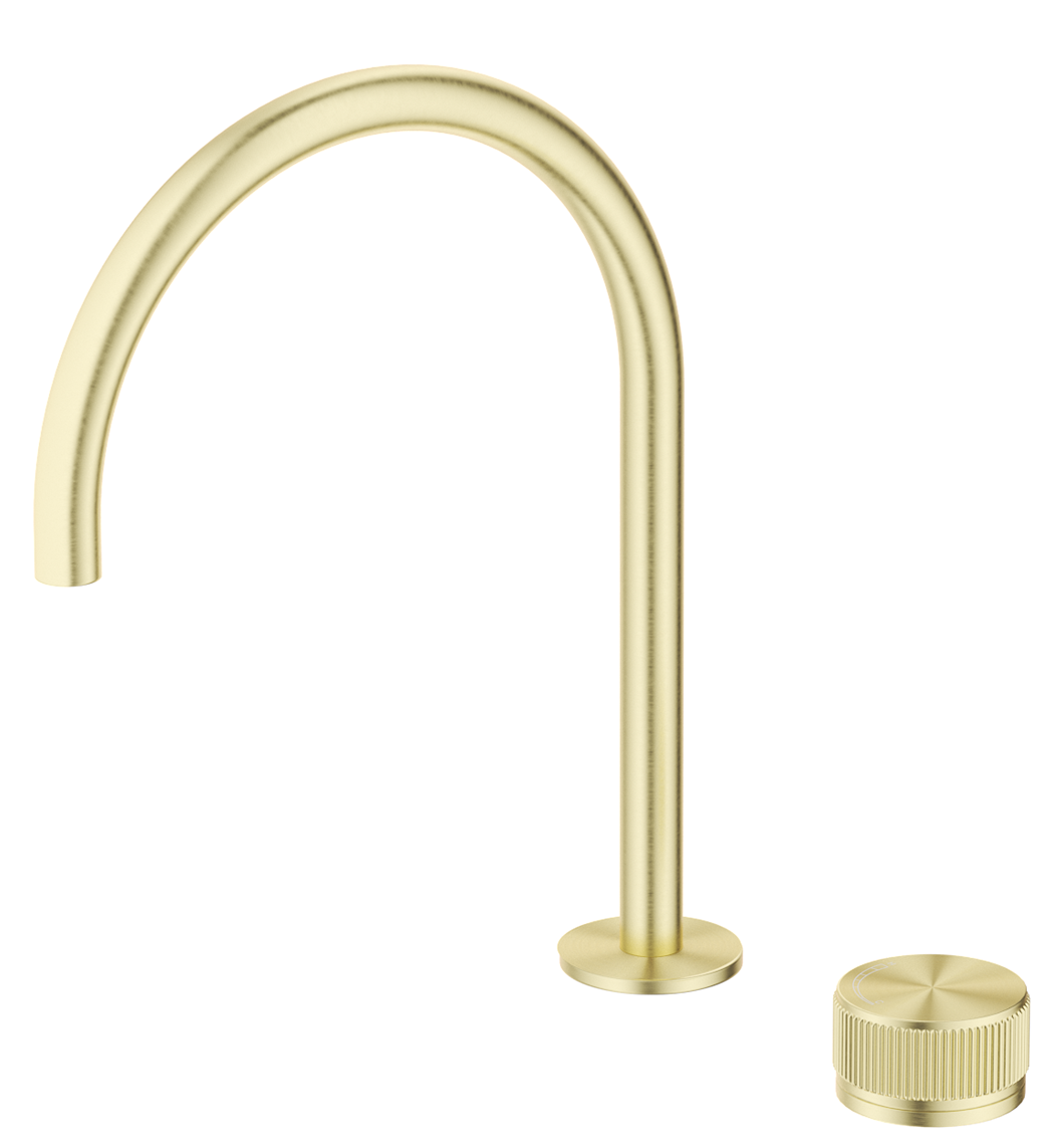 Mica Fluted Gooseneck Hob Sink/Basin Mixer Set - French Gold