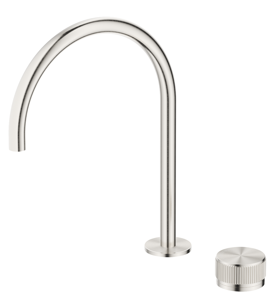 Mica Fluted Gooseneck Hob Sink/Basin Mixer Set - Brushed Nickel