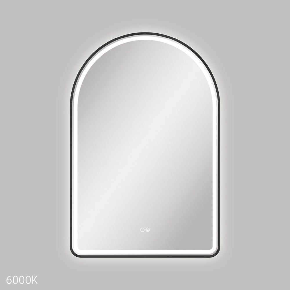  Valentina LED Matte Black Framed Arched Mirror, 600 x 900mm