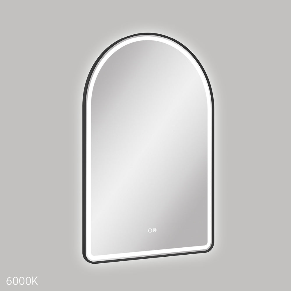  Valentina LED Matte Black Framed Arched Mirror, 600 x 900mm