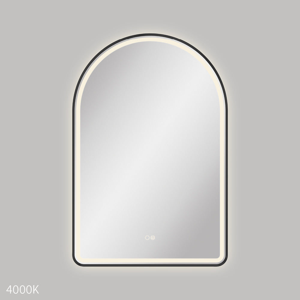  Valentina LED Matte Black Framed Arched Mirror, 600 x 900mm