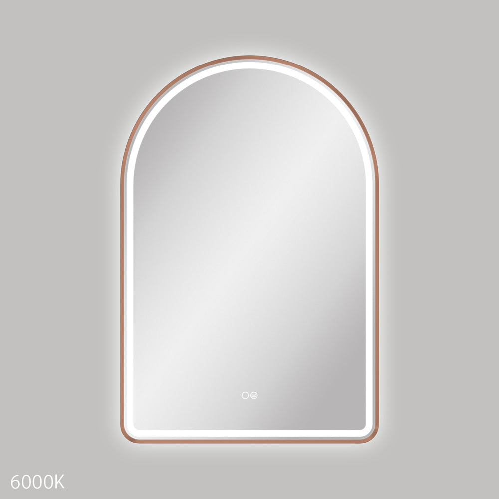  Valentina LED Brushed Copper Framed Arched Mirror, 600 x 900mm
